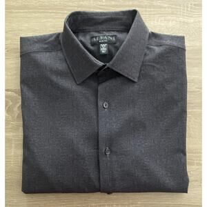 Alfani Men's 14-14.5 32/33 Dress Shirt Slim Fit Slub-Texture Charcoal Gray NEW